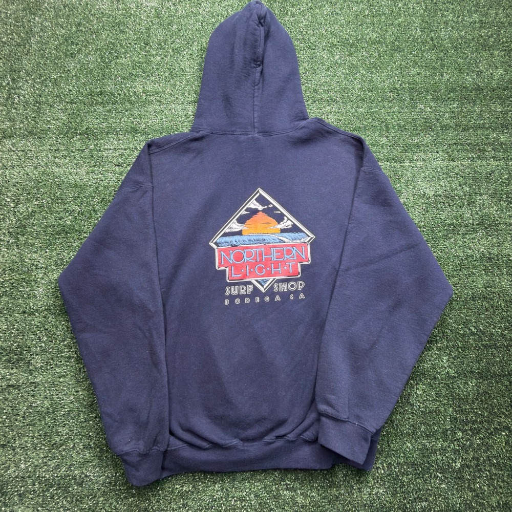 Vintage Northern Light Surf Shop Bodega CA Hoodie Navy Blue Y2K Mens Large